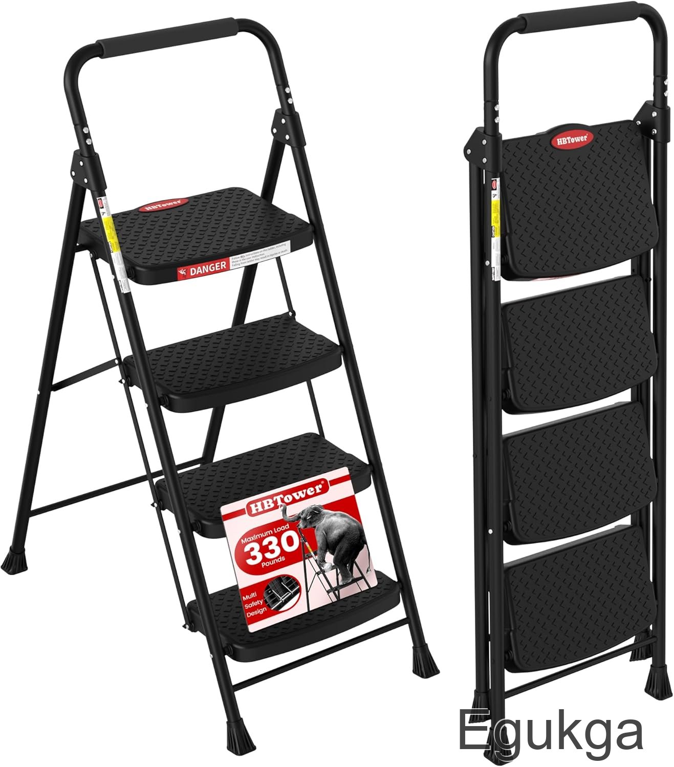 Egukga 4 Step Ladder, Step Stool Foldable with Wide Anti-Slip Pedal, Sturdy Steel Ladders for Home Adults Kitchen